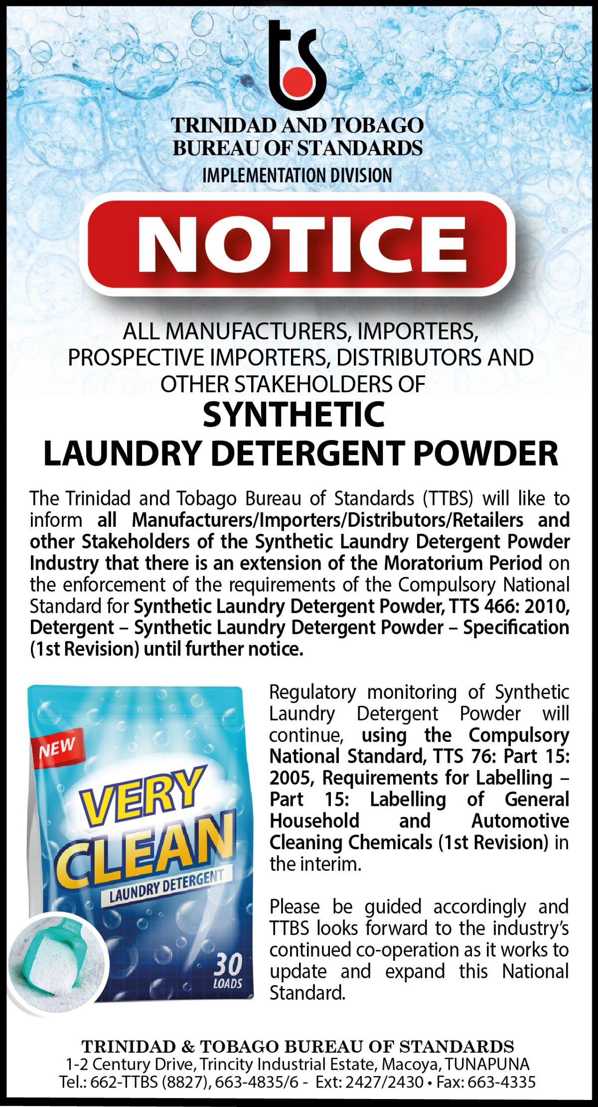 Notice Synthetic Laundry Detergent Powder Moratorium Extension TTBS