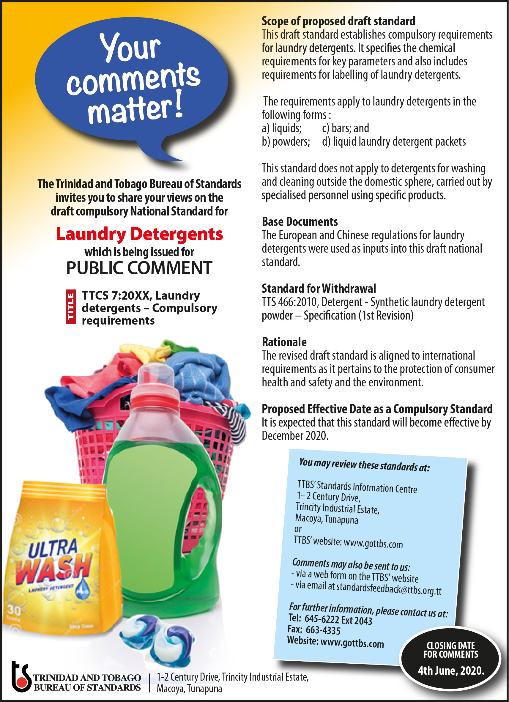 For Public Comment Draft Compulsory Standard for Laundry Detergents TTBS