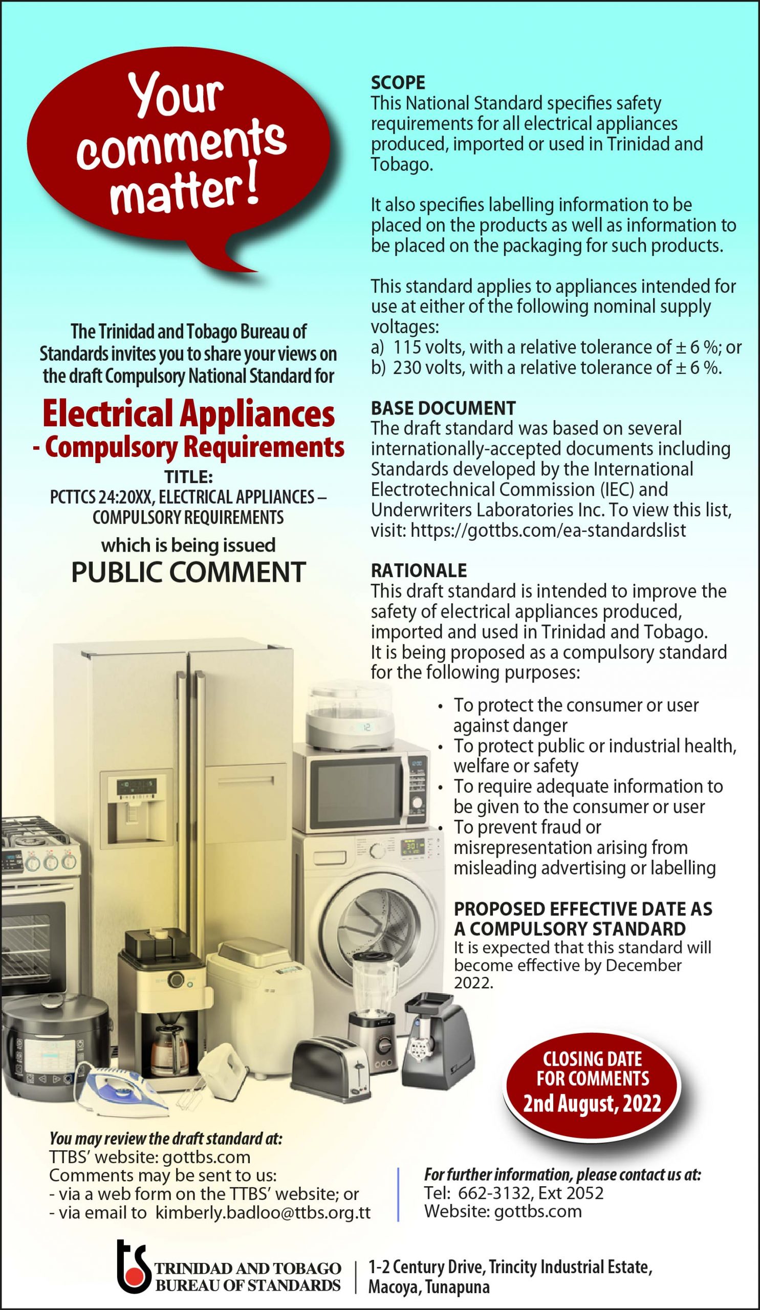For Public Comment PCTTCS 2420XX, Electrical Appliances Compulsory
