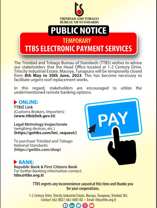 Temporary Closure: TTBS Electronic Payment Services