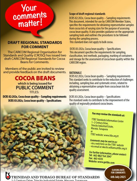 For Public Comment: Draft CARICOM Regional Standards For Cocoa Beans