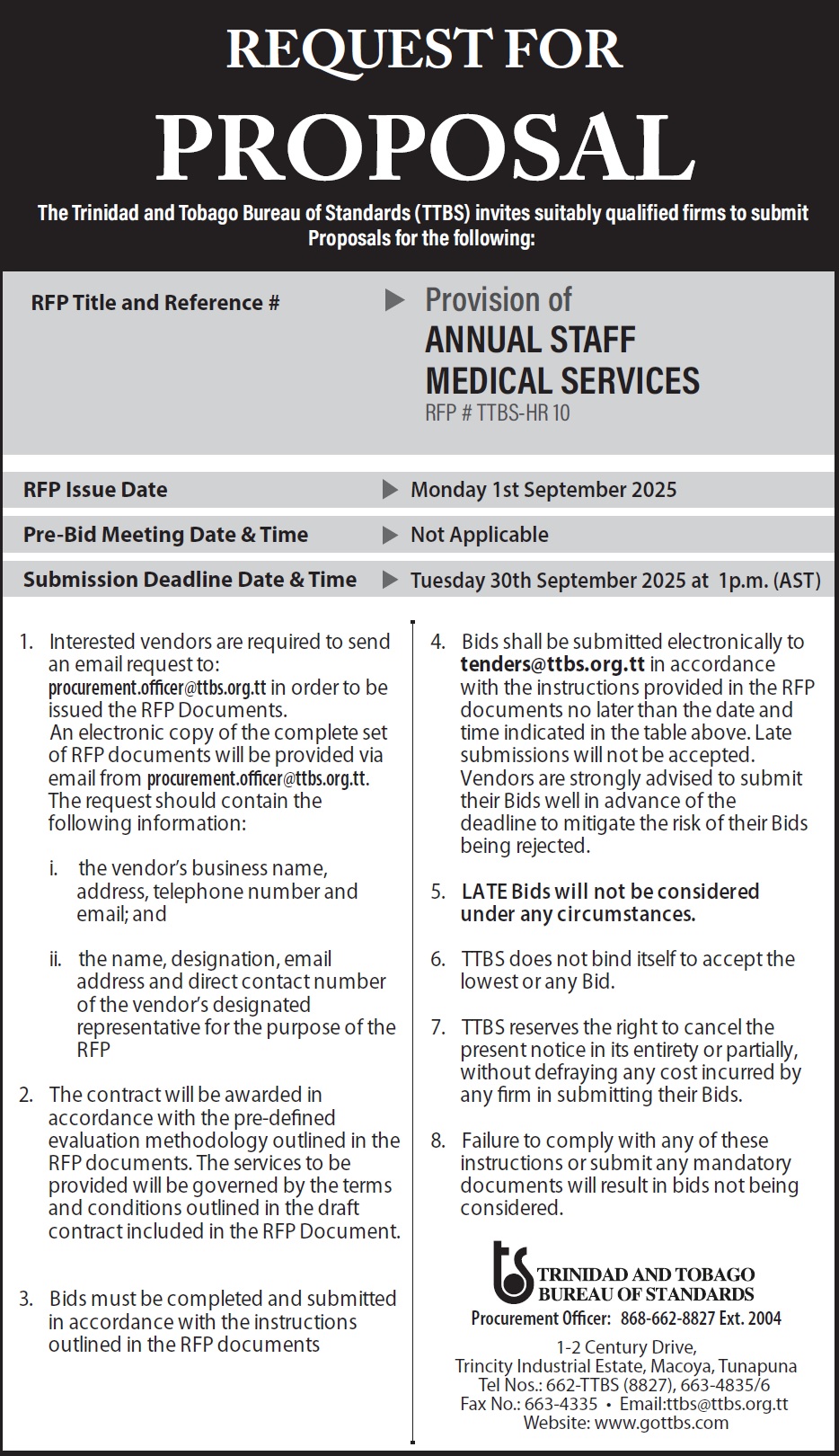 Medical Building Rfp Request For Proposal – Annual Staff Medical – TTBS