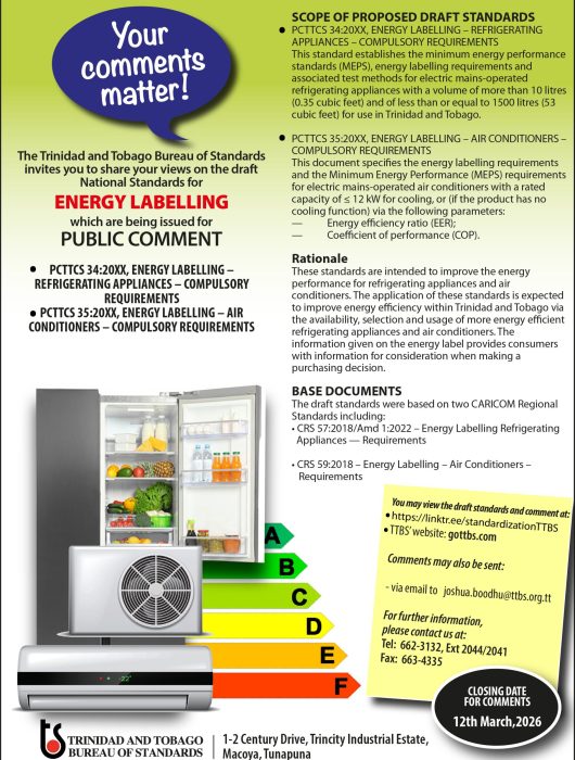For Public Comment: Draft Compulsory National Standards Related to Energy Labelling