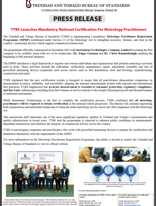 Press Release: TTBS Launches Mandatory National Certification For Metrology Practitioners